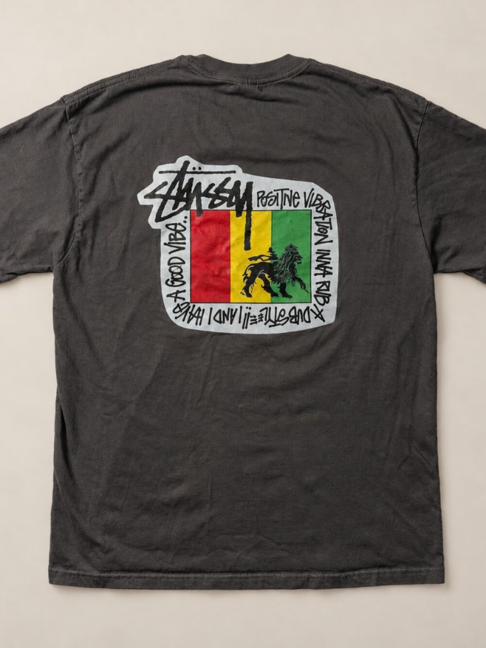 Stussy Rasta Lion Graphic T-Shirt XL Charcoal Cotton Reggae Streetwear